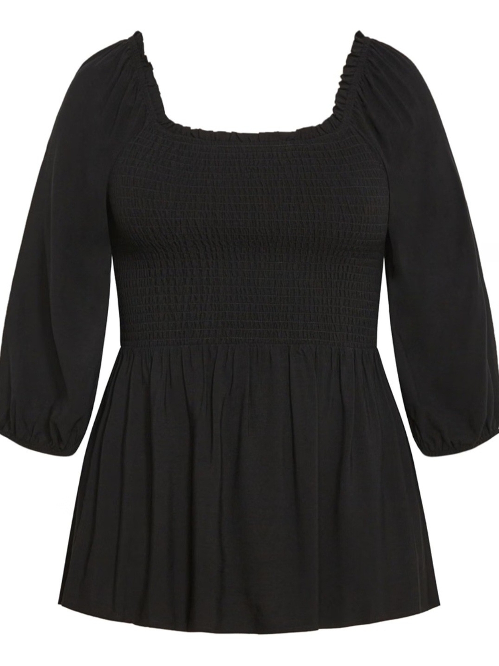 City Chic Black Smocked Square-Neck Peplum Tunic Top Poppy Size 3x